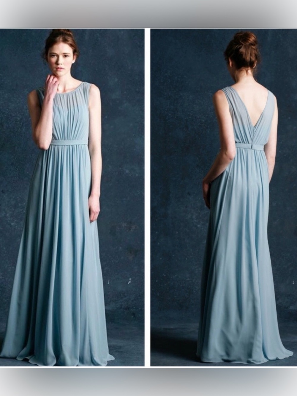 Jenny Yoo Vivienne Pleated Chiffon Dress Teal Green, Long Bridesmaid Gown NEW